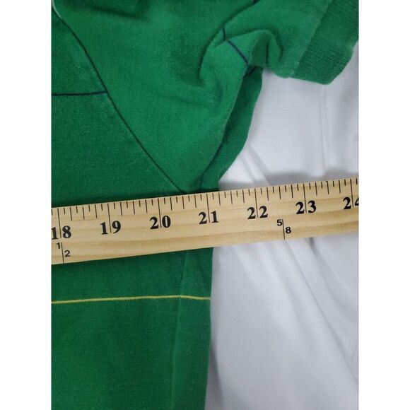 Vintage 90s Ralph Lauren Chaps Green Striped Mens Large Collar Button Polo Shirt - Picture 5 of 6